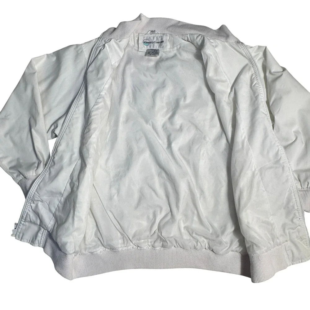 1980's‎ Country Concepts Womens Jacket Full Zip Coat Windbreaker L. White Bomber